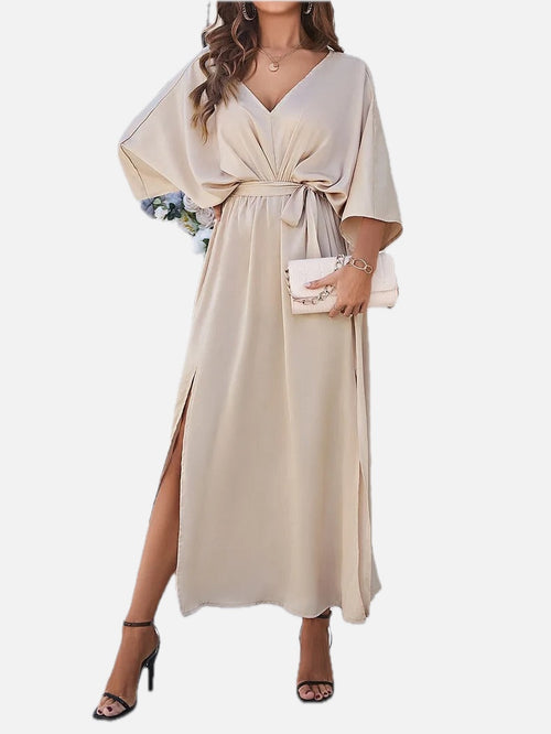Andrea | Women's Elegant Satin Wrap Dress with Side Slit | Meave & Ivy