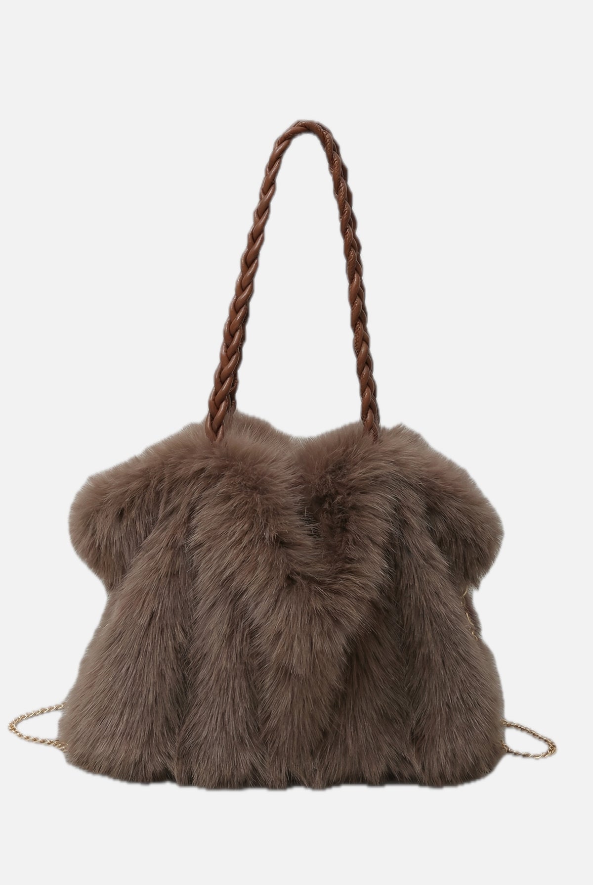 Plush Velvet Faux Fur Shoulder Bag - Braided Handle Handbag | Meave & Ivy