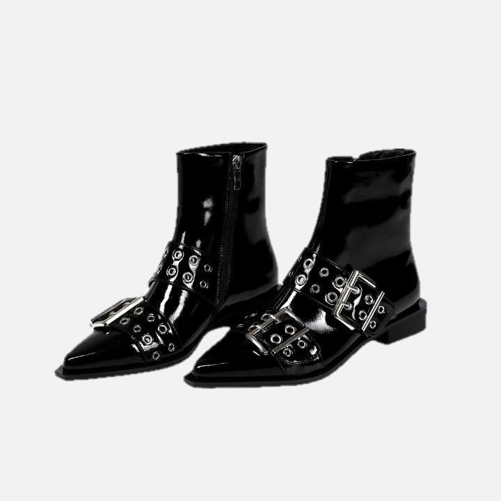 Chunky Mid-Heel Zipper Biker Boots - Womens Statement Footwear | Meave & Ivy