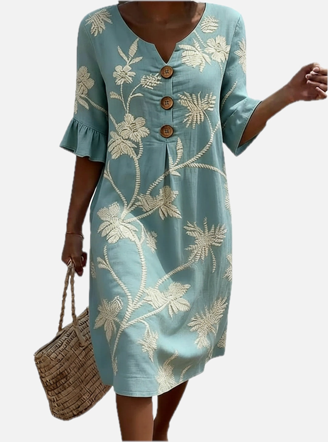 Floral Button-Down V-Neck Midi Dress - Elegant Occasion Wear | Meave & Ivy