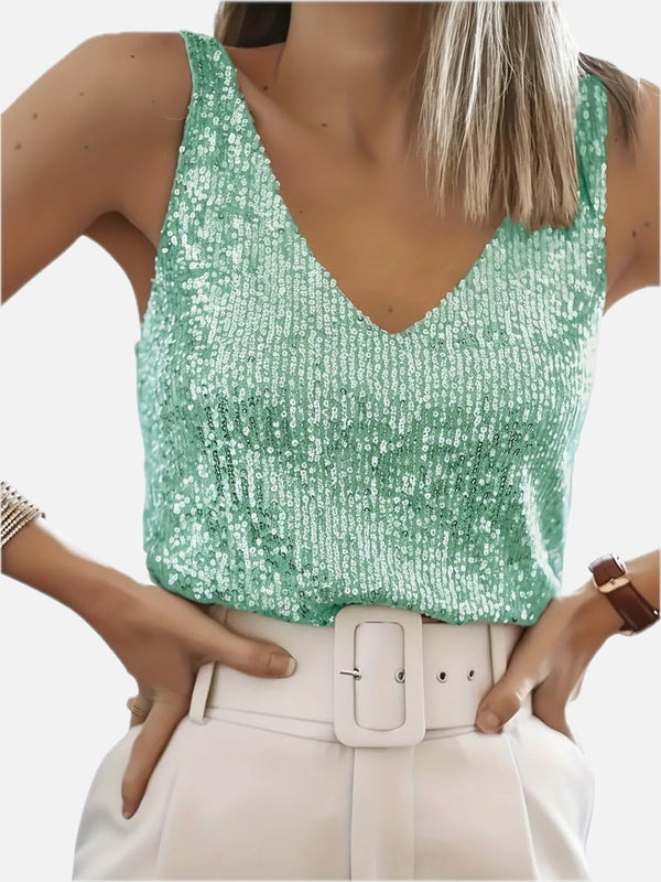Sequin V-Neck Tank Top - Sleeveless Evening Party Top | Meave & Ivy