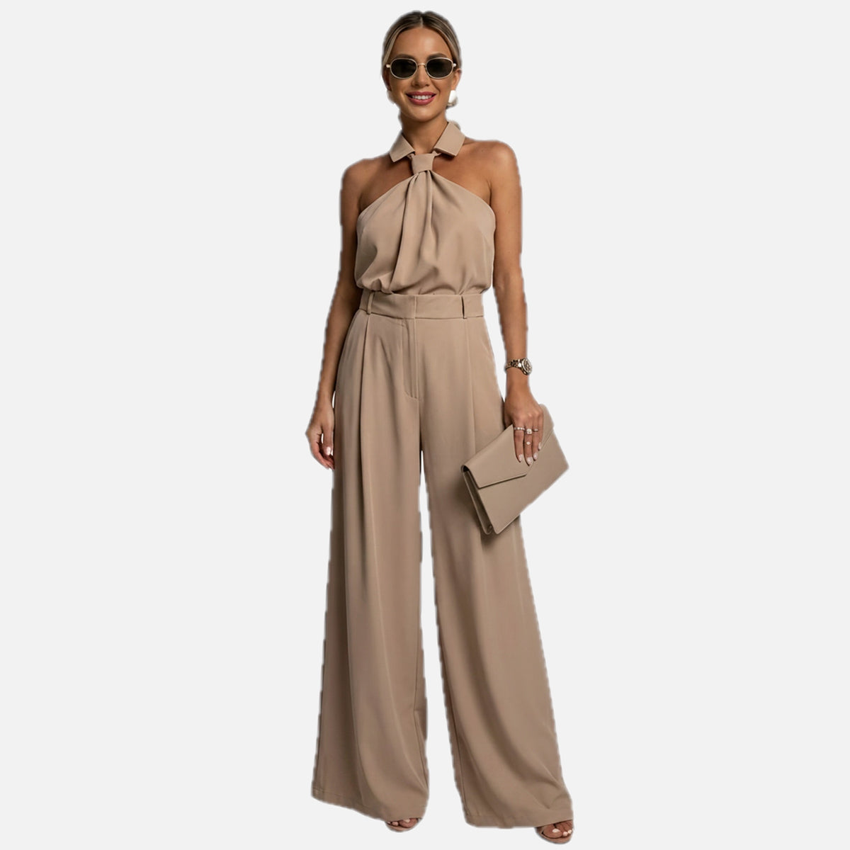Halterneck Wide-Leg Jumpsuit - Elegant Evening All-in-One | Meave & Ivy