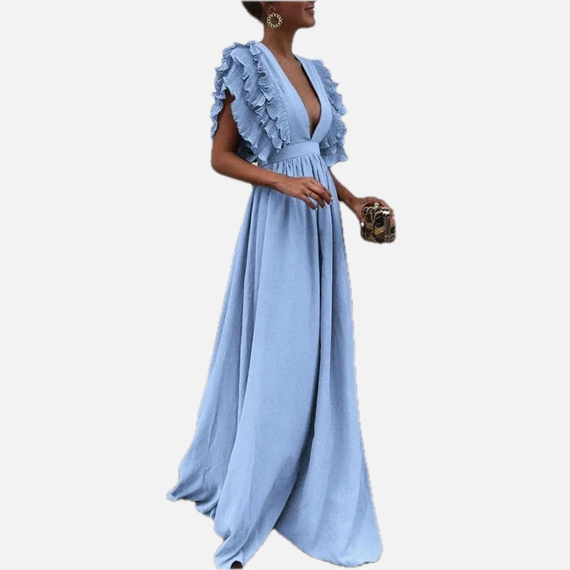 Ruffled Sleeve Maxi Dress – Elegant Flowy Evening Dress | Meave & Ivy