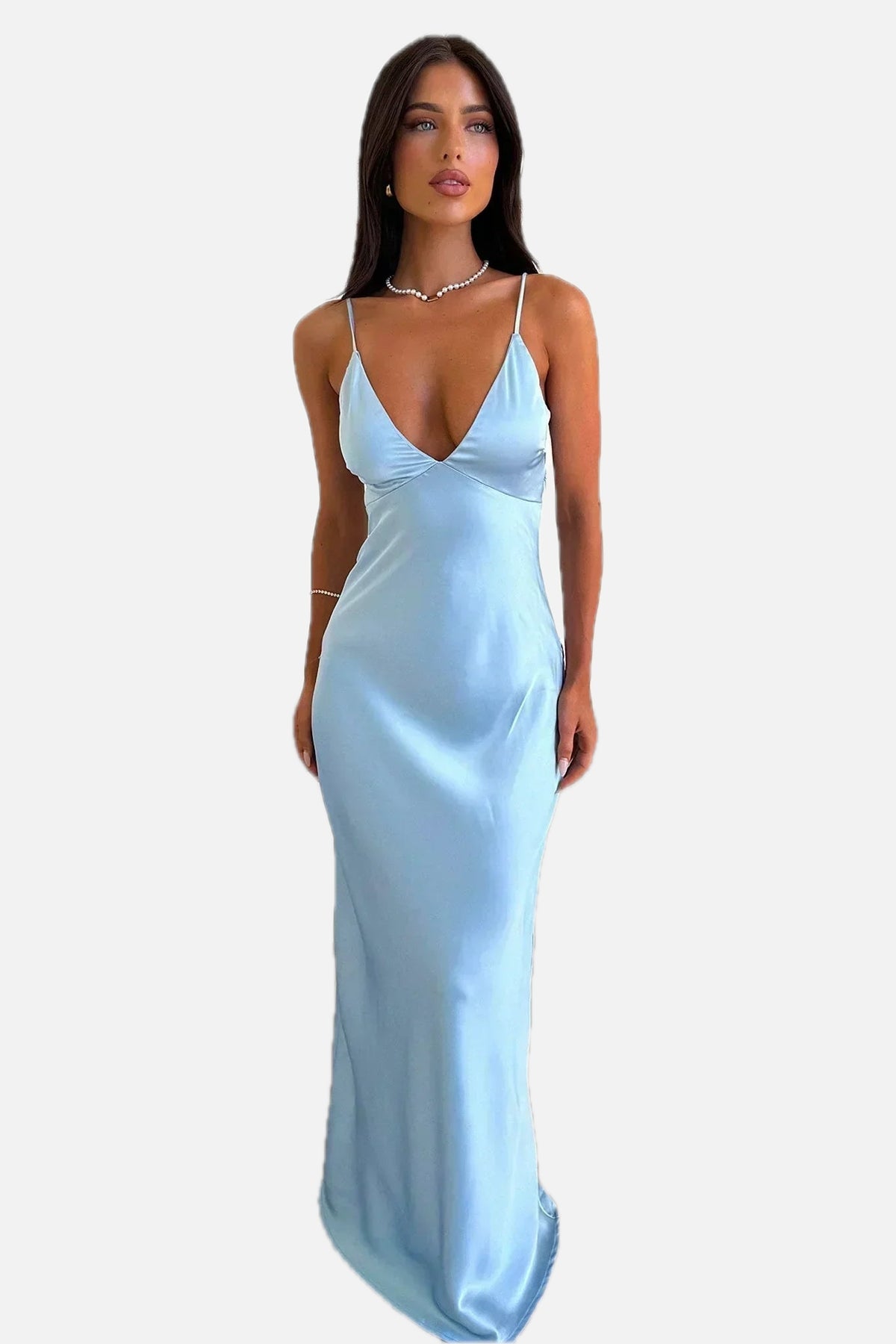 Light Blue Satin Maxi Dress – Elegant Evening Gown | Meave & Ivy