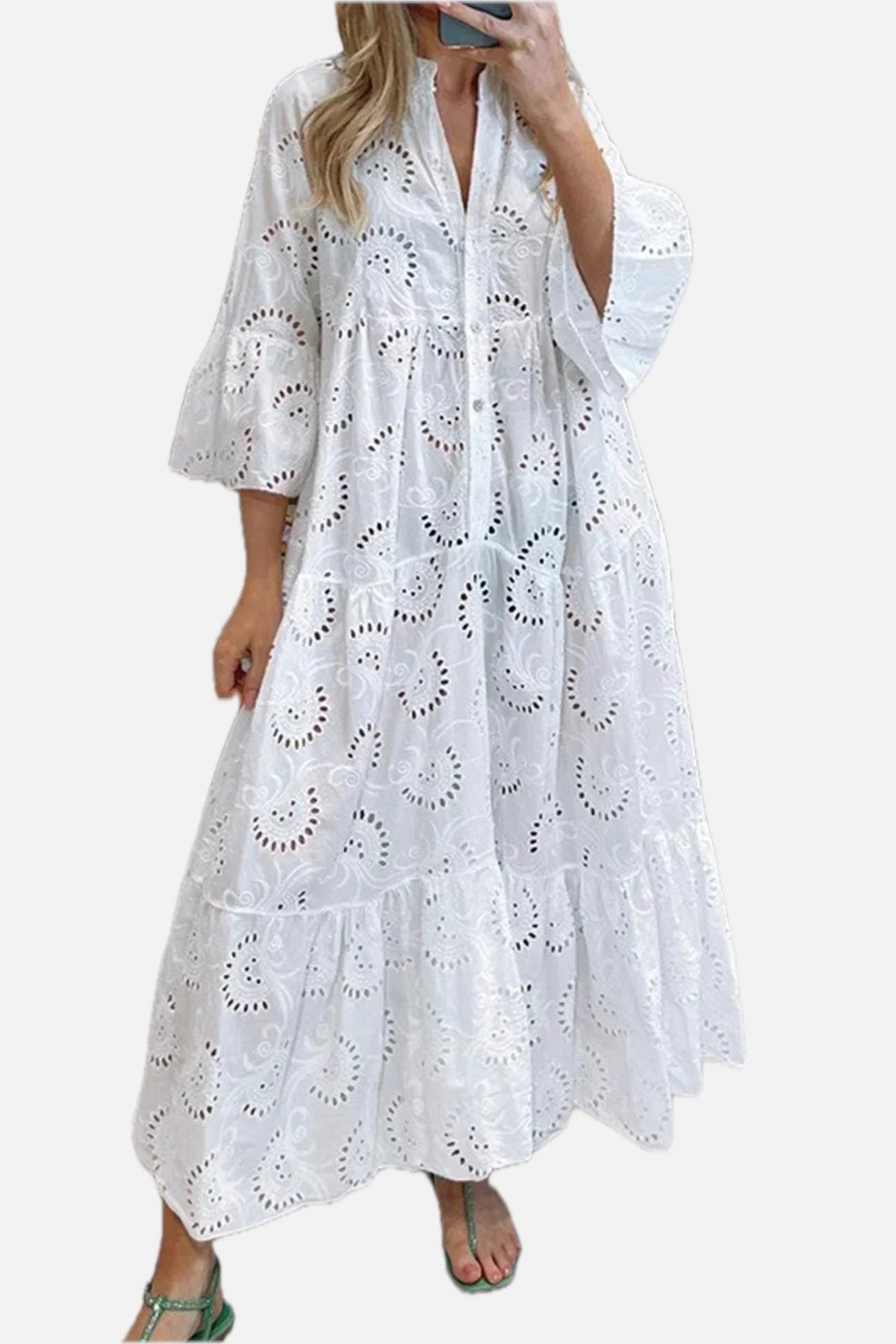 Lace 3/4 Sleeve Maxi Dress – V-Neck Summer Occasion Dress | Meave & Ivy