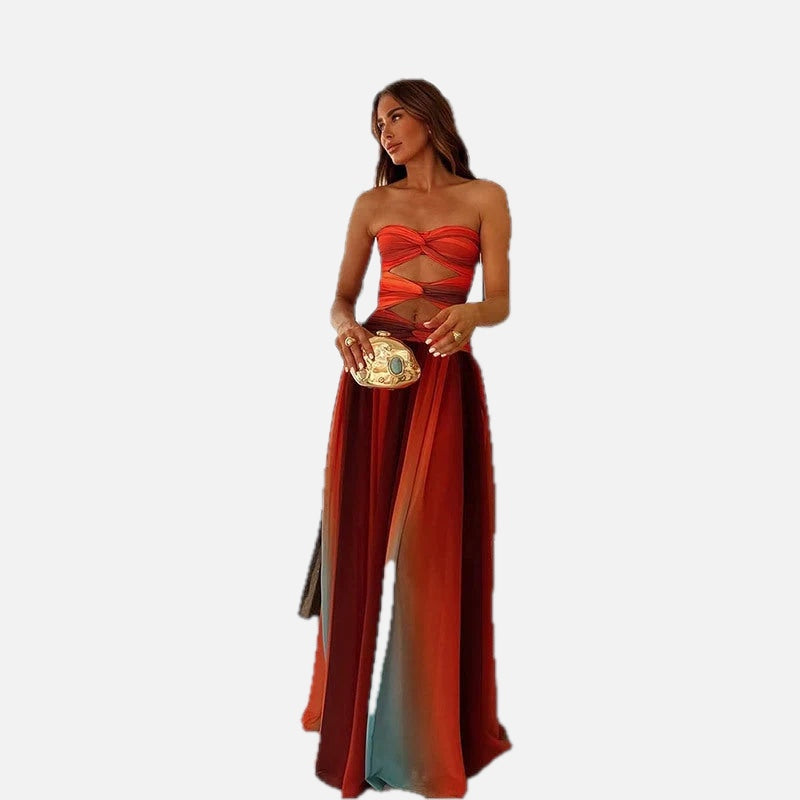 Red Orange Strapless Maxi Dress – Bold Summer Evening Dress | Meave & Ivy