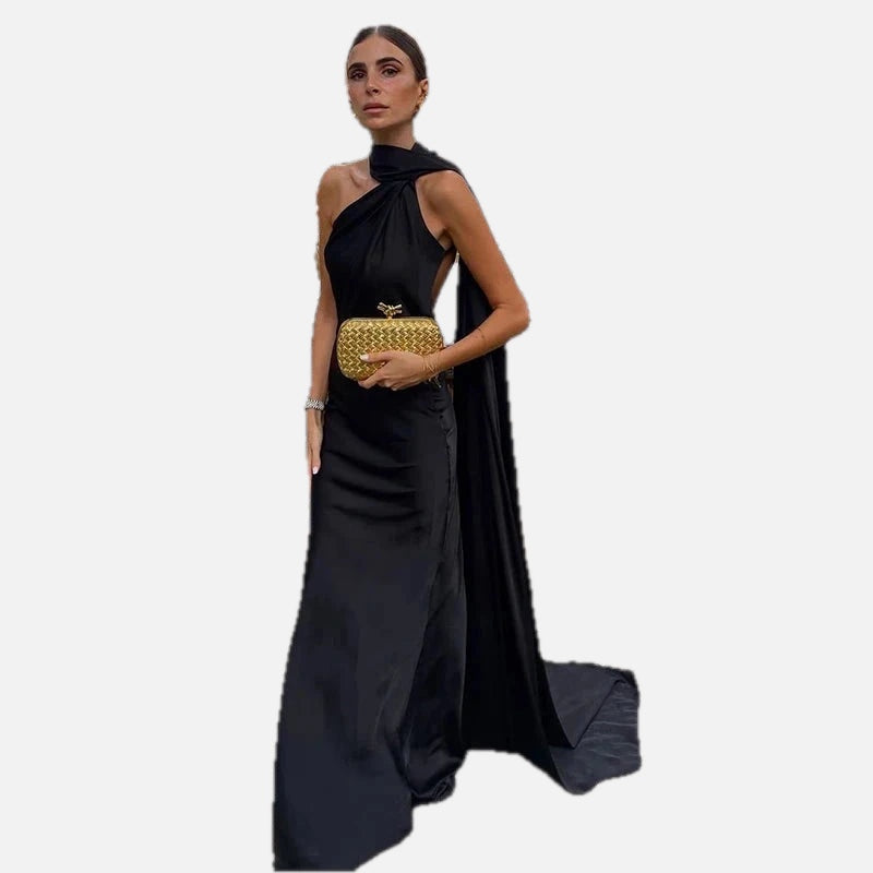 One-Shoulder Draped Maxi Dress – Elegant Evening Gown | Meave & Ivy