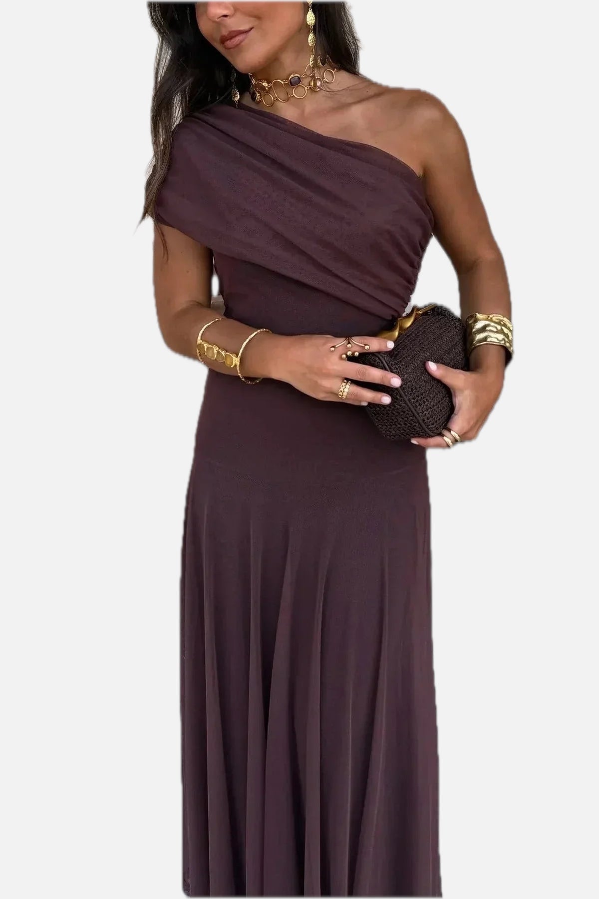 Pleated One-Shoulder Maxi Dress – Elegant Evening Gown | Meave & Ivy