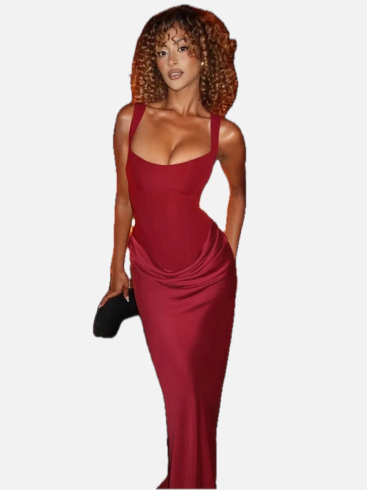 Ruched Bodycon Maxi Dress - Scoop Neck Evening Gown | Meave & Ivy