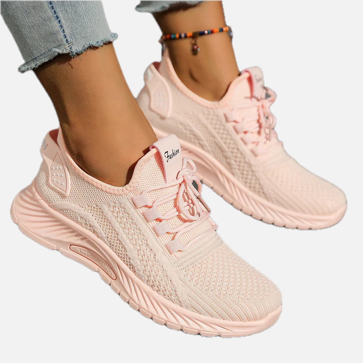 Blush Pink Knit Trainer – Effortless Leisure Sneaker | Meave & Ivy