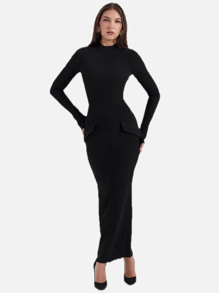 Black Bodycon Maxi Dress – Long Sleeve Evening Gown | Meave & Ivy