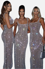 Silver Rhinestone Maxi Dress – Embellished Evening Gown | Meave & Ivy