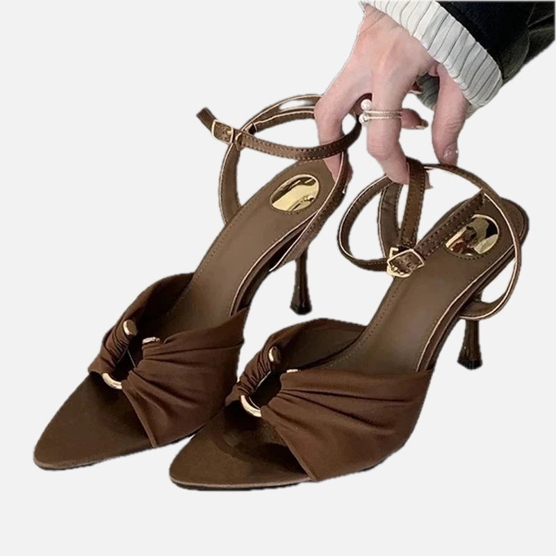 Pleated Buckle Mule Heels – Sculptural Evening Sandal | Meave & Ivy