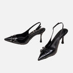 Black Pointed Stiletto Court Shoe – Buckle Strap Heel | Meave & Ivy