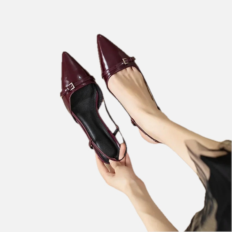 Patent Leather Slingback Sandal – Pointed Mid-Heel | Meave & Ivy