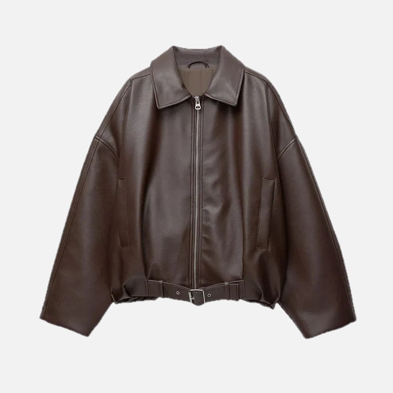 Leather Bomber Jacket – Vintage-Inspired Belted Streetwear | Meave & Ivy