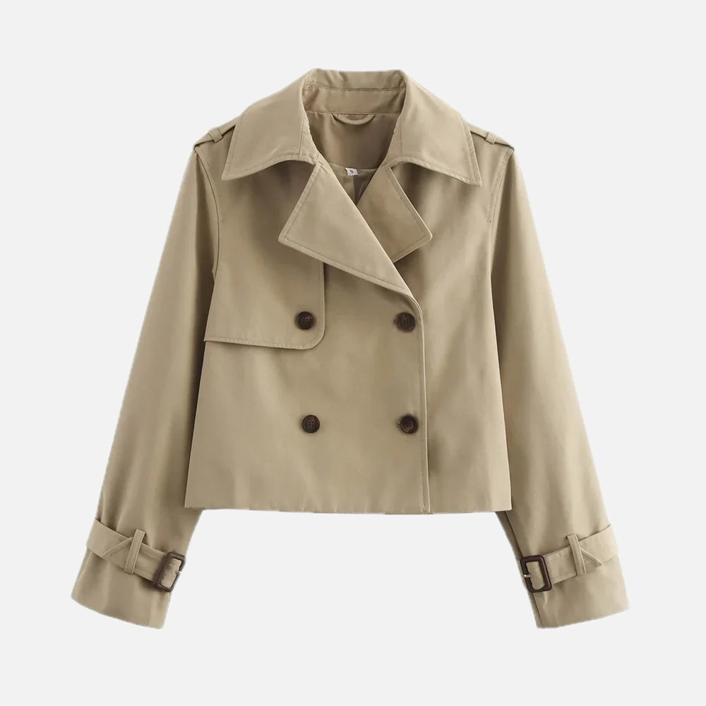 Khaki Cropped Trench Coat – Vintage-Inspired Statement Jacket | Meave & Ivy