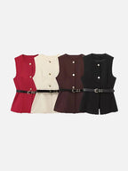 Gold Button Longline Waistcoat – Belted Statement Vest | Meave & Ivy