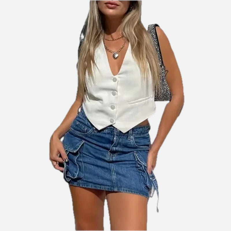 Monochrome Tailored Cropped Vest – Sharp Suiting Essential | Meave & Ivy