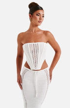White Crochet Corset Top – Elegant Bohemian Bustier | Meave & Ivy