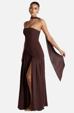 Plum Brown Chiffon Maxi Dress – Elegant Evening Gown | Meave & Ivy