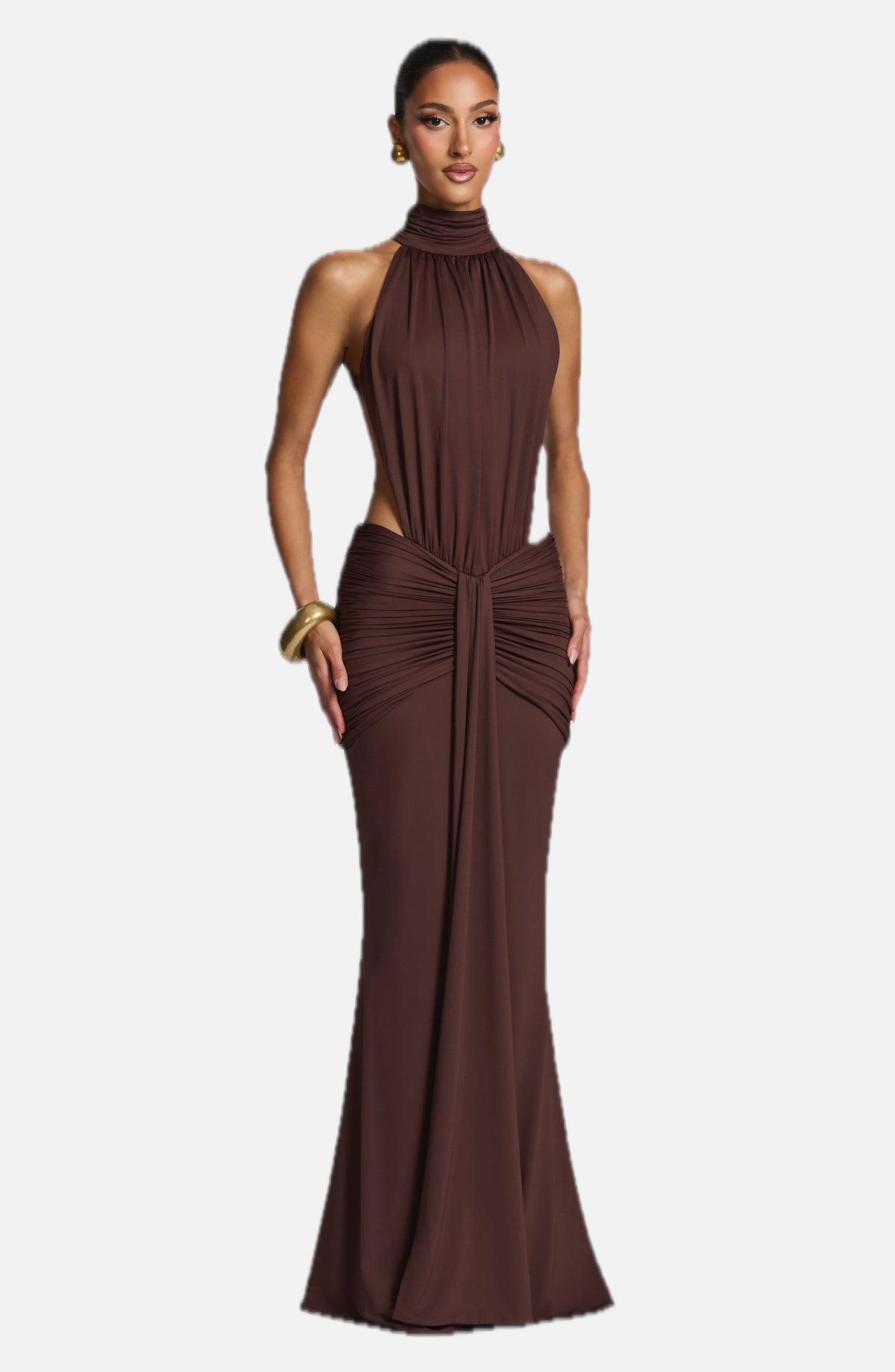 Plum Brown Ruched Mermaid Dress – Train Evening Gown | Meave & Ivy