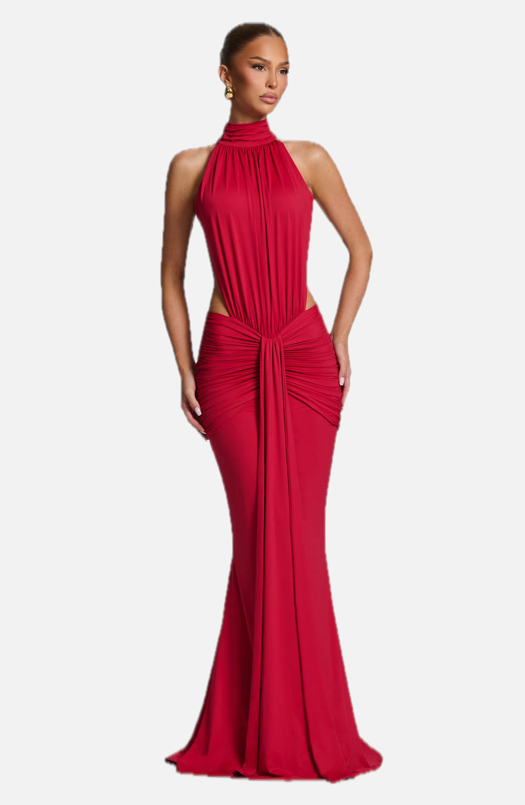 Red Ruched Mermaid Maxi Dress – Dramatic Train Evening Gown | Meave & Ivy
