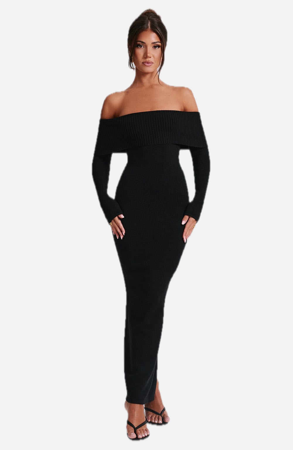 Black Bardot Knit Maxi Dress – Elegant Bodycon Evening Dress | Meave & Ivy