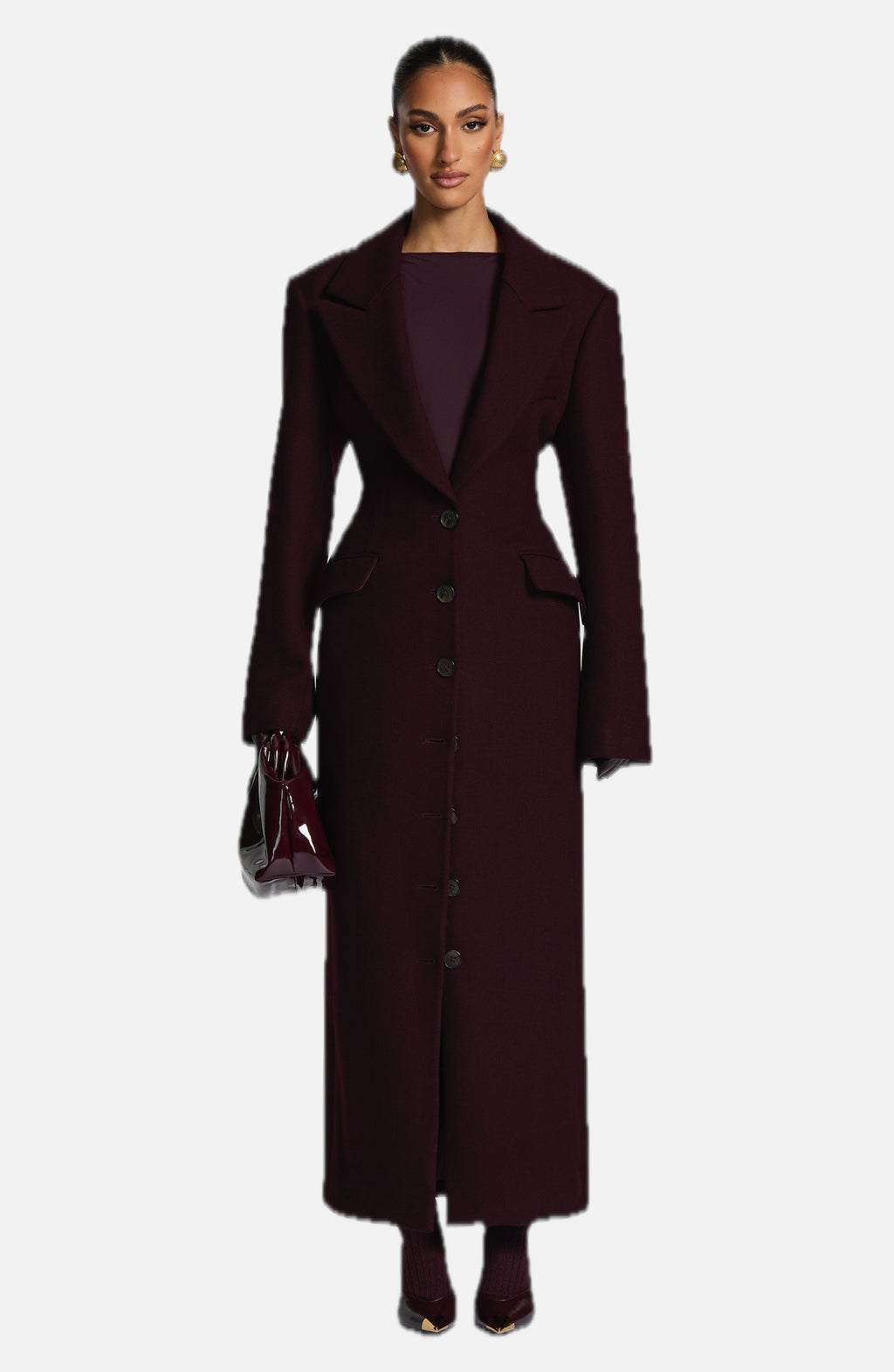 Plum Wool-Blend Overcoat – Elegant Long Coat | Meave & Ivy