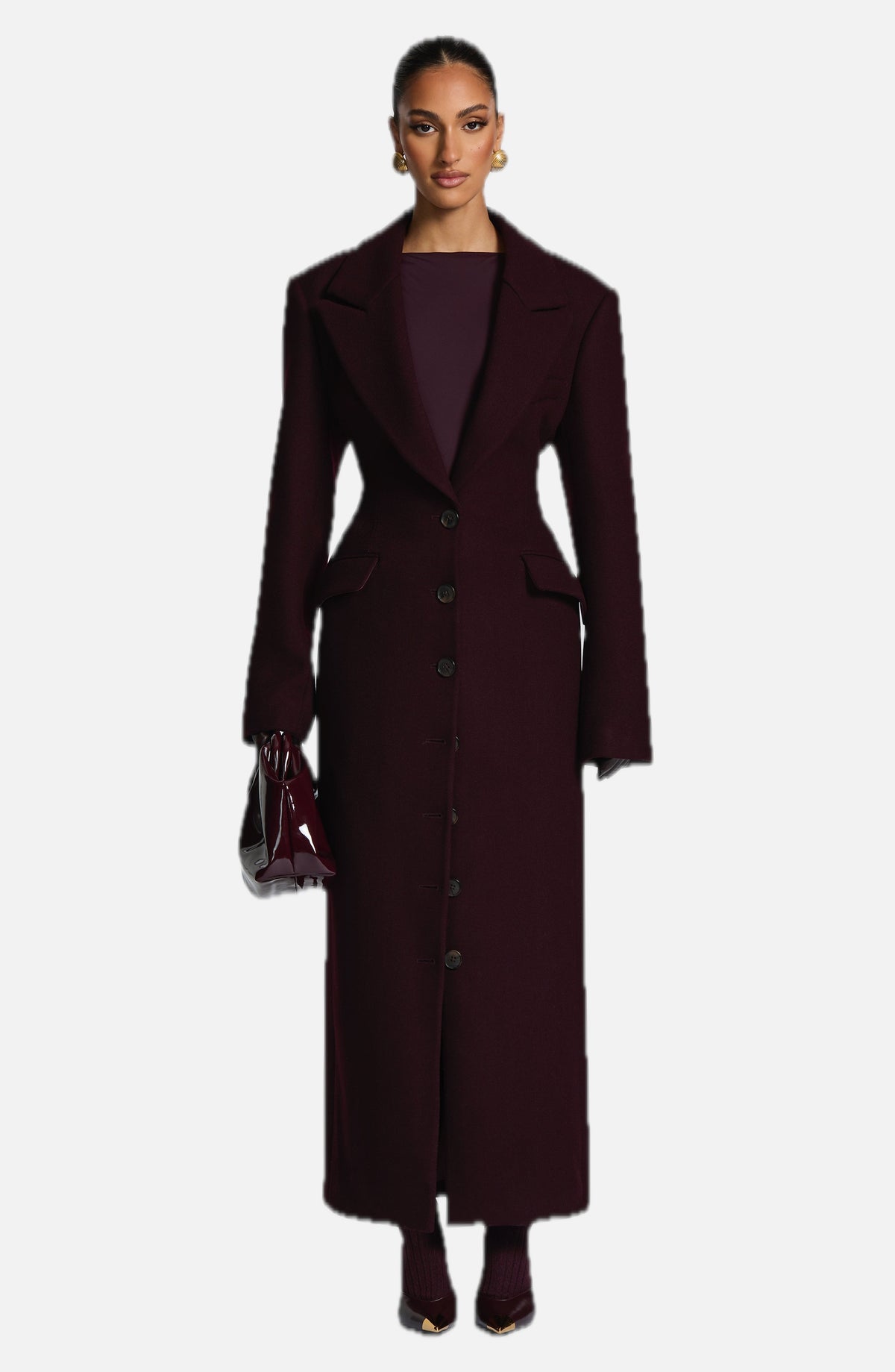 Plum Wool-Blend Overcoat – Elegant Long Coat | Meave & Ivy