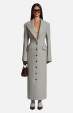 Light Grey Wool-Blend Overcoat – Elegant Long Coat | Meave & Ivy