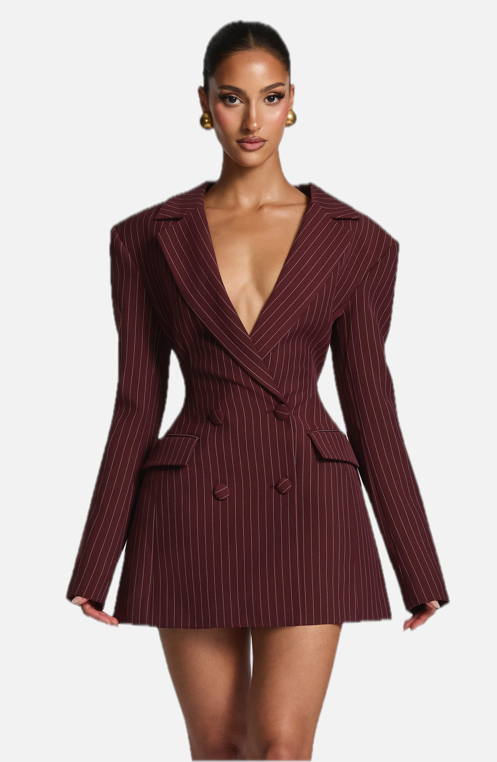 Burgundy Pinstripe Blazer Dress – Tailored Statement Dress | Meave & Ivy