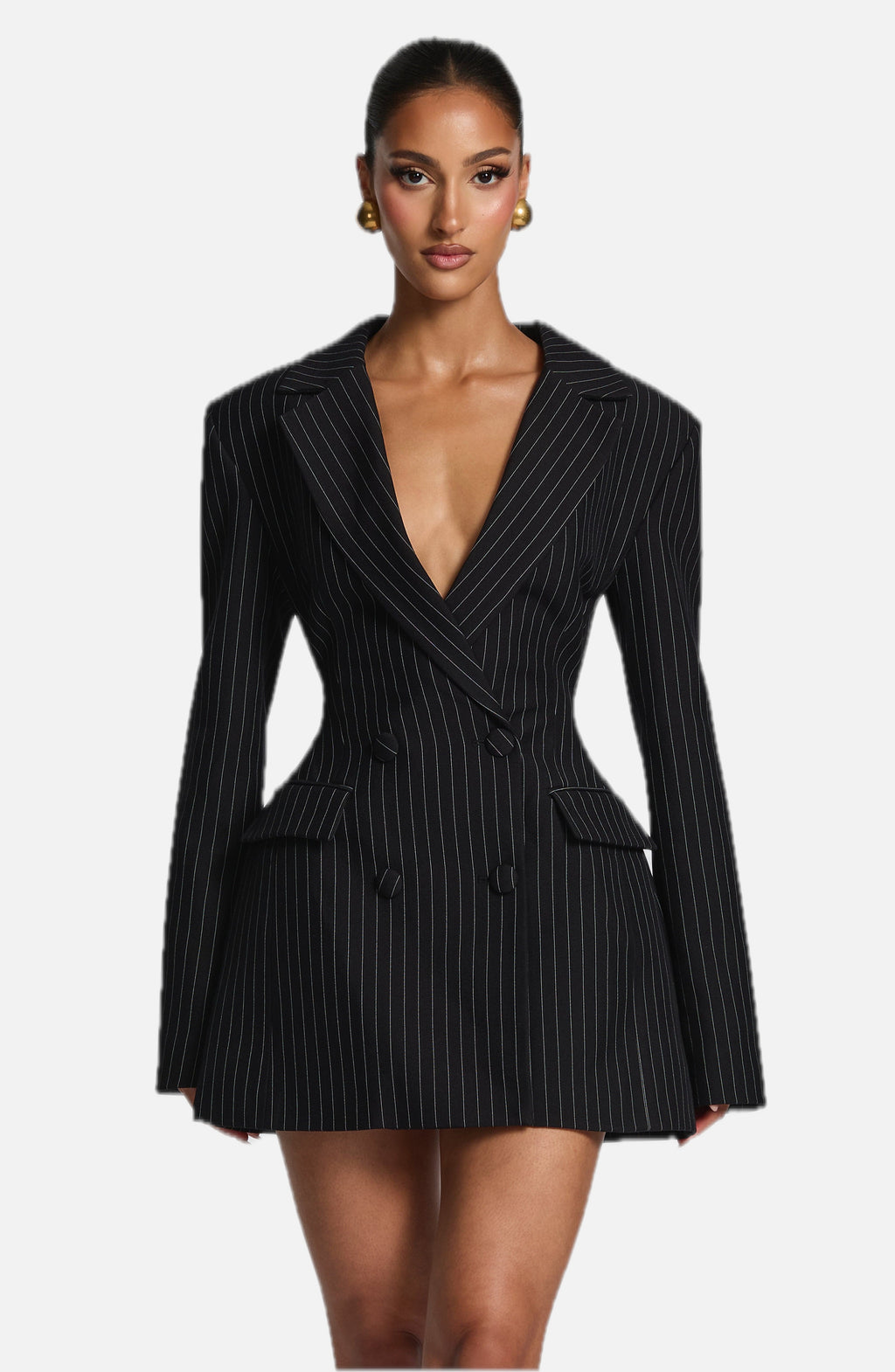 Black Pinstripe Blazer Dress – Classic Tailored Power Dress | Meave & Ivy