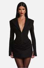 Black Ruched Satin Mini Dress – Elegant Evening Dress | Meave & Ivy