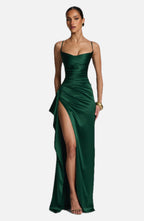Emerald Green Backless Maxi Dress – Elegant Open Back Evening Gown | Meave & Ivy