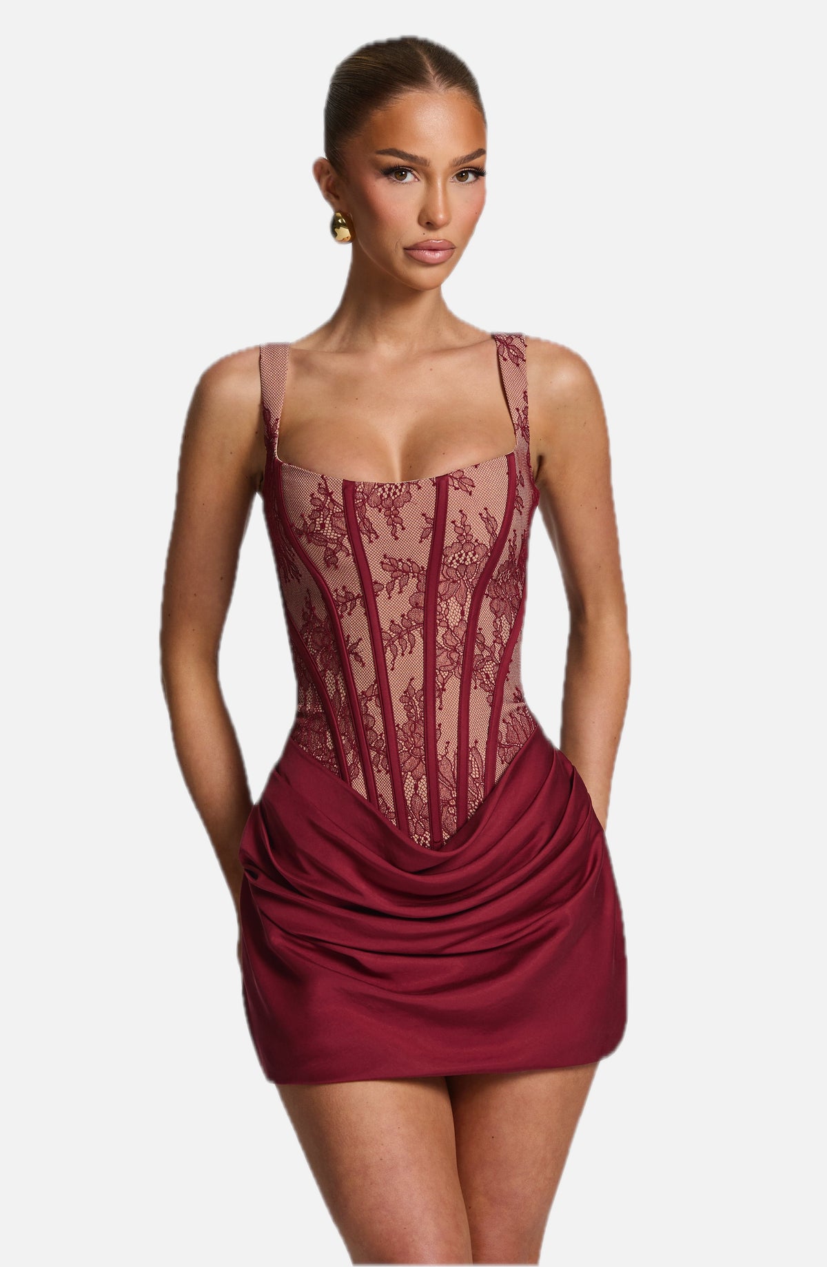 Burgundy Lace Corset Mini Dress – Statement Tailoring | Meave & Ivy