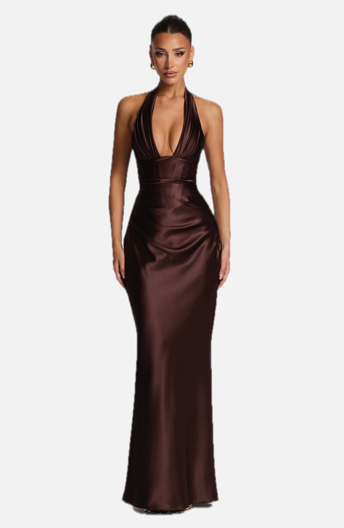 Plum Brown Backless Maxi Dress – Elegant Evening Gown | Meave & Ivy