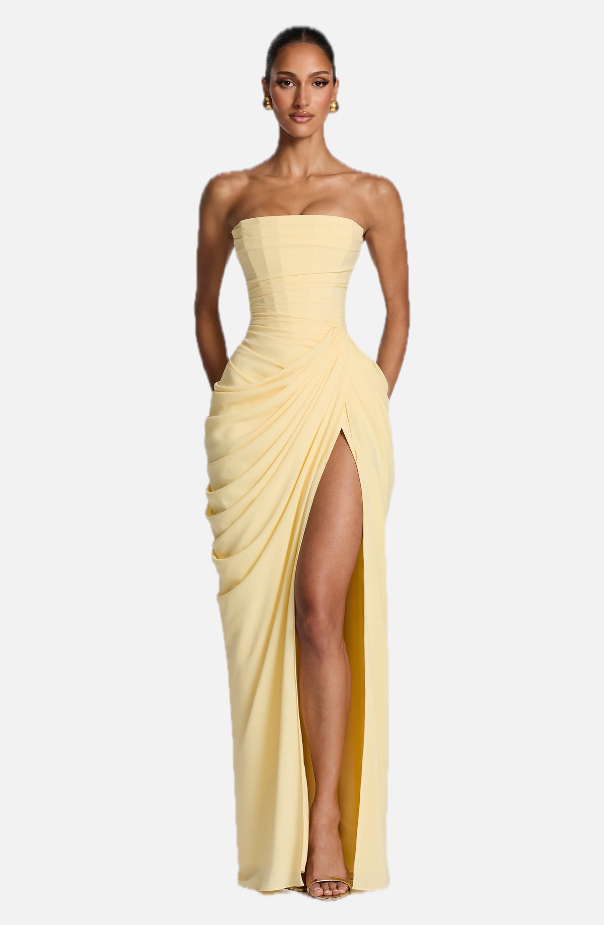 Lemon Yellow Column Maxi Dress – Elegant Summer Occasion Dress | Meave & Ivy