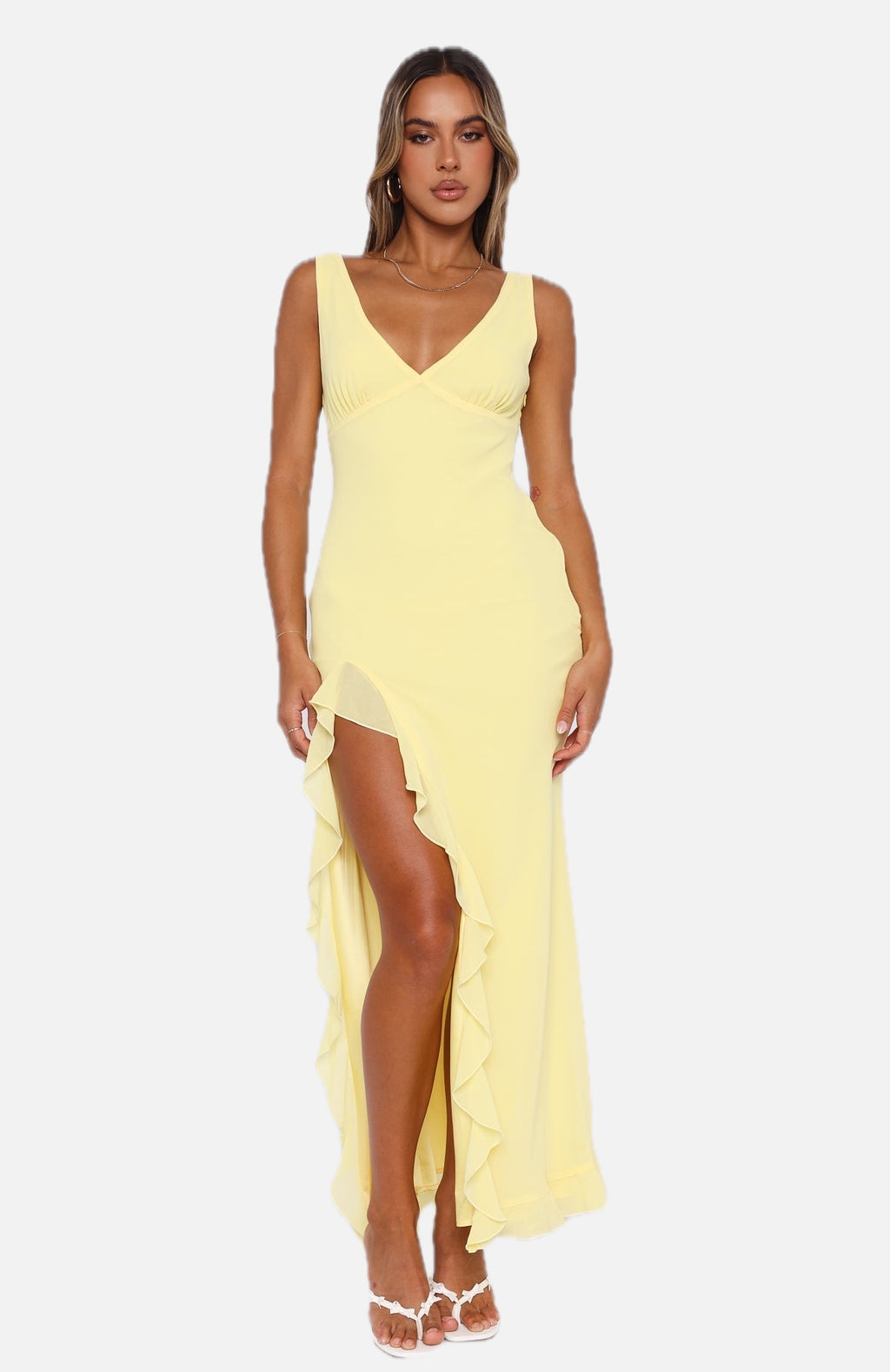 Yellow Satin Maxi Dress – Elegant Cowl Neck Evening Gown | Meave & Ivy