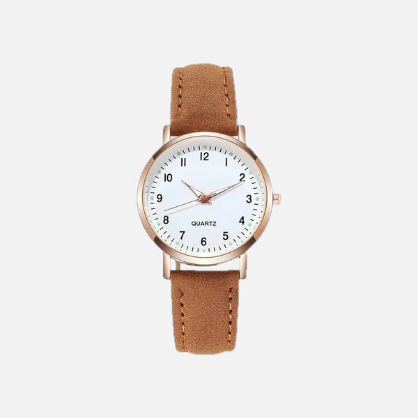Women's Rose Gold Quartz Watch with Slim Leather Strap