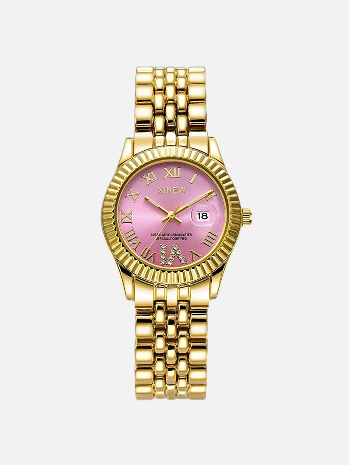 Women's Gold Crystal Watch – Zirconia Quartz Watch in Gold & Pink