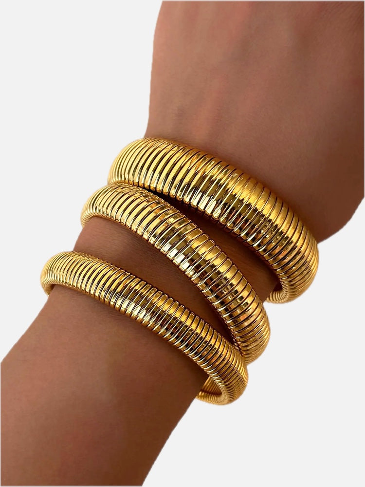 Wide Gold Snake Chain Bracelet – Stretch 18K Gold Plated Bracelet (8–12 mm)