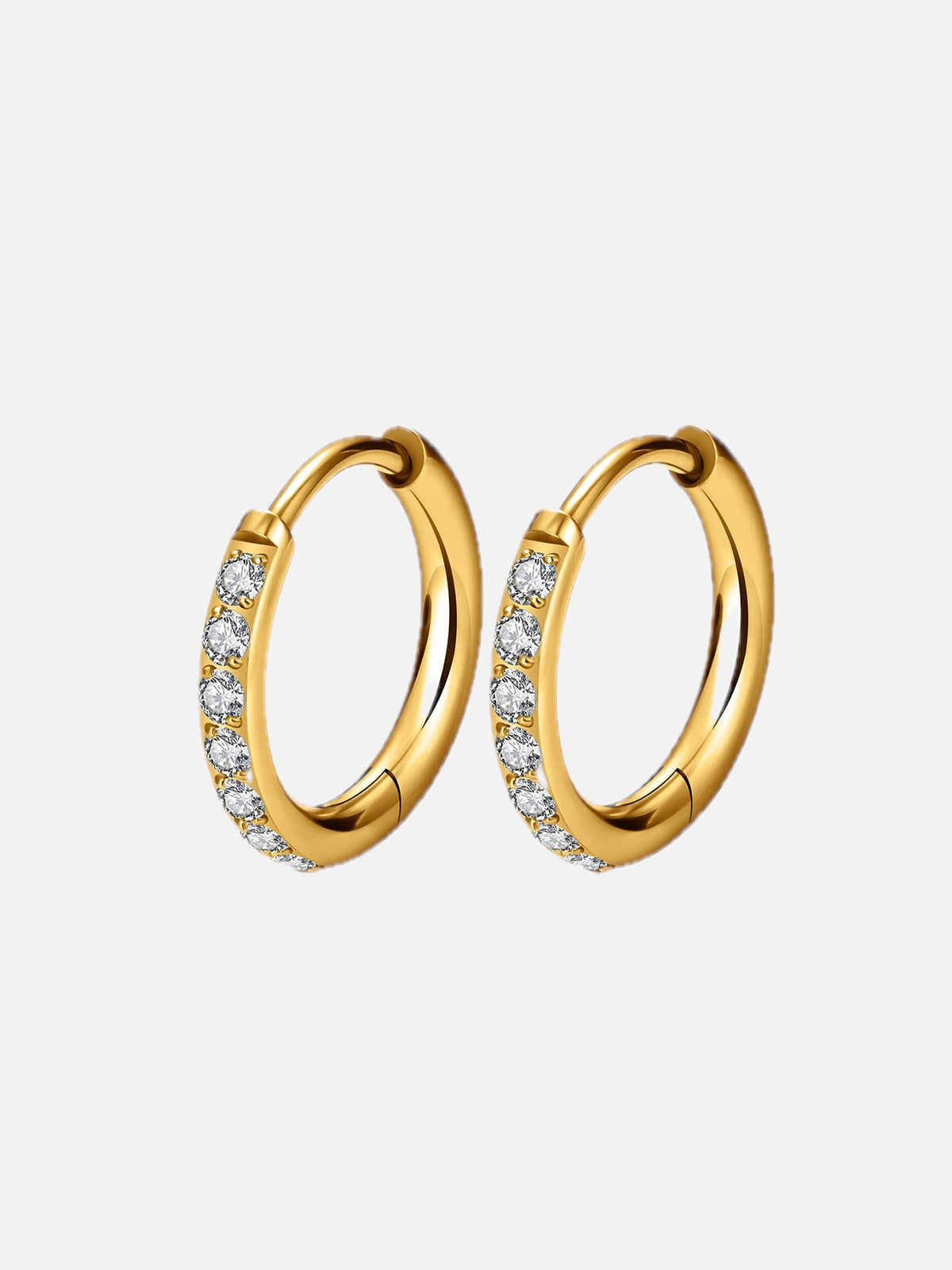 Gold Zirconia Huggie Hoop Earrings – Crystal Pavé Hoops (10–16 mm)