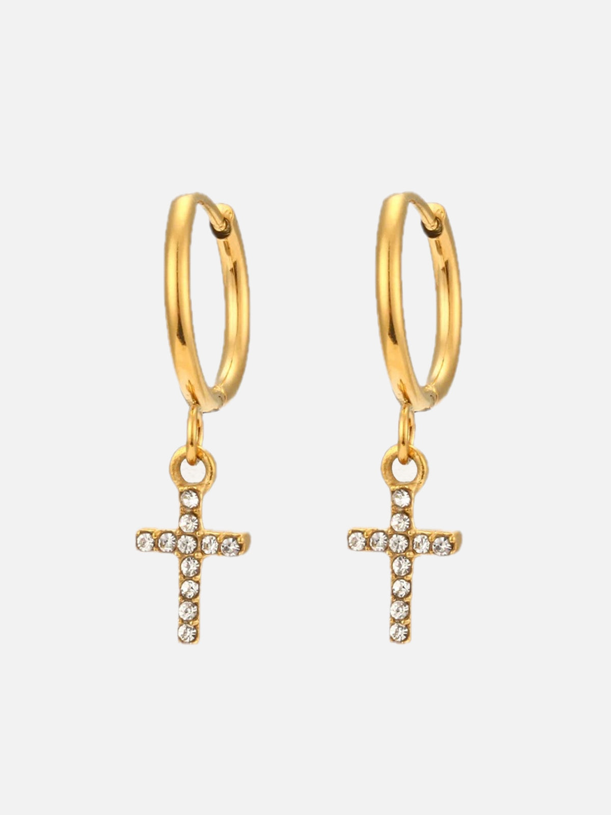 Gold Crystal Cross Earrings – Zirconia Cross Drop Earrings
