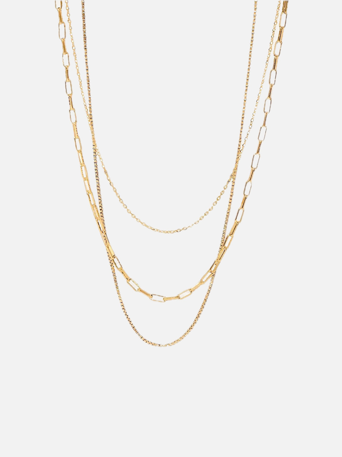 Gold Triple Layer Necklace – 3-Strand Layered Chain Necklace