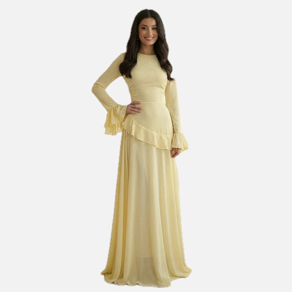 Ruffle Maxi Dress with Flare Sleeves – Women's Elegant Occasion Dress