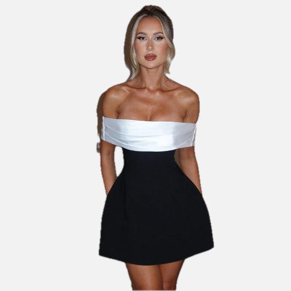 Bardot Mini Dress with Back Bow & Bubble Skirt – Romantic Party Dress