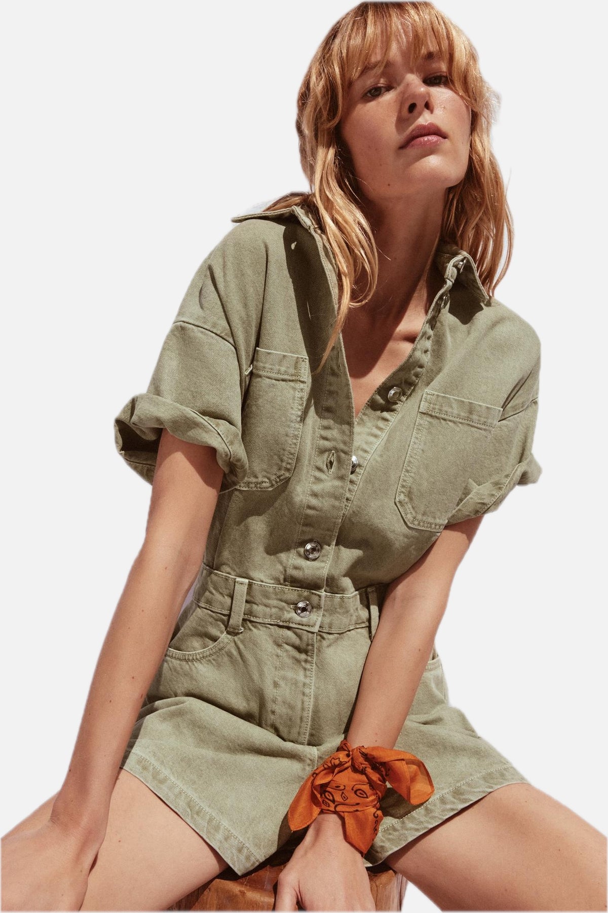 Denim Utility Playsuit with Chest Pockets – Women's Short Boilersuit