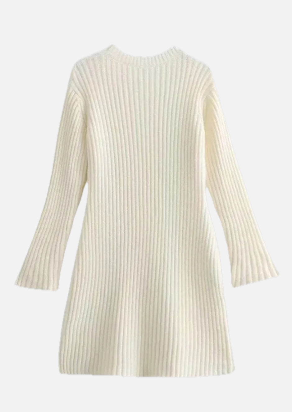 Knitted Mini Dress with Long Sleeves – Ribbed Stretch Jumper Dress