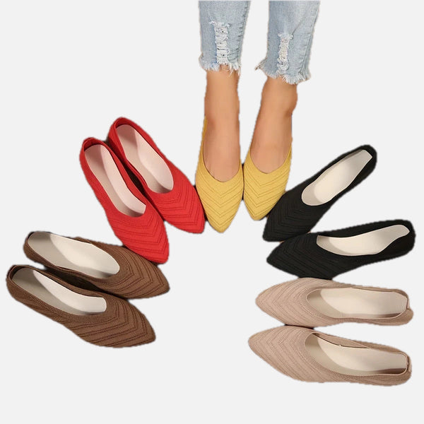 Breathable Knit Ballet Flats with Stretch & Comfort Sole – Pointed Toe Flats